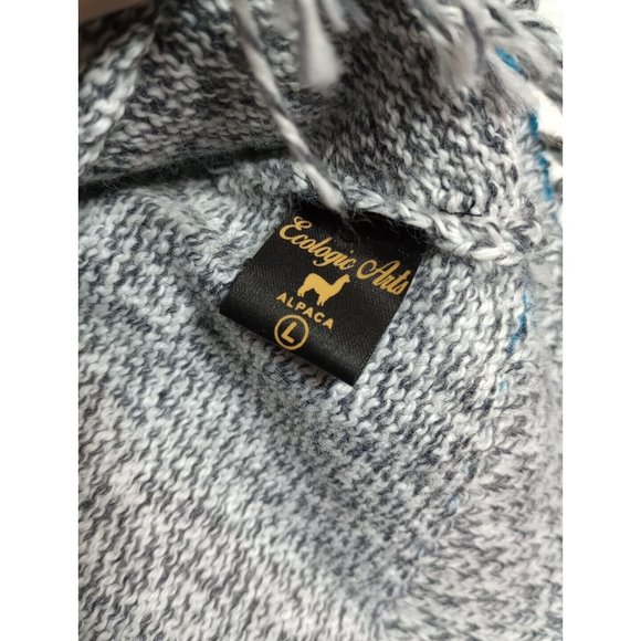 Ecologic Arts 100% Alpaca Wool Sweater Size Large Pullover Turquois/Gray Soft - Picture 4 of 14